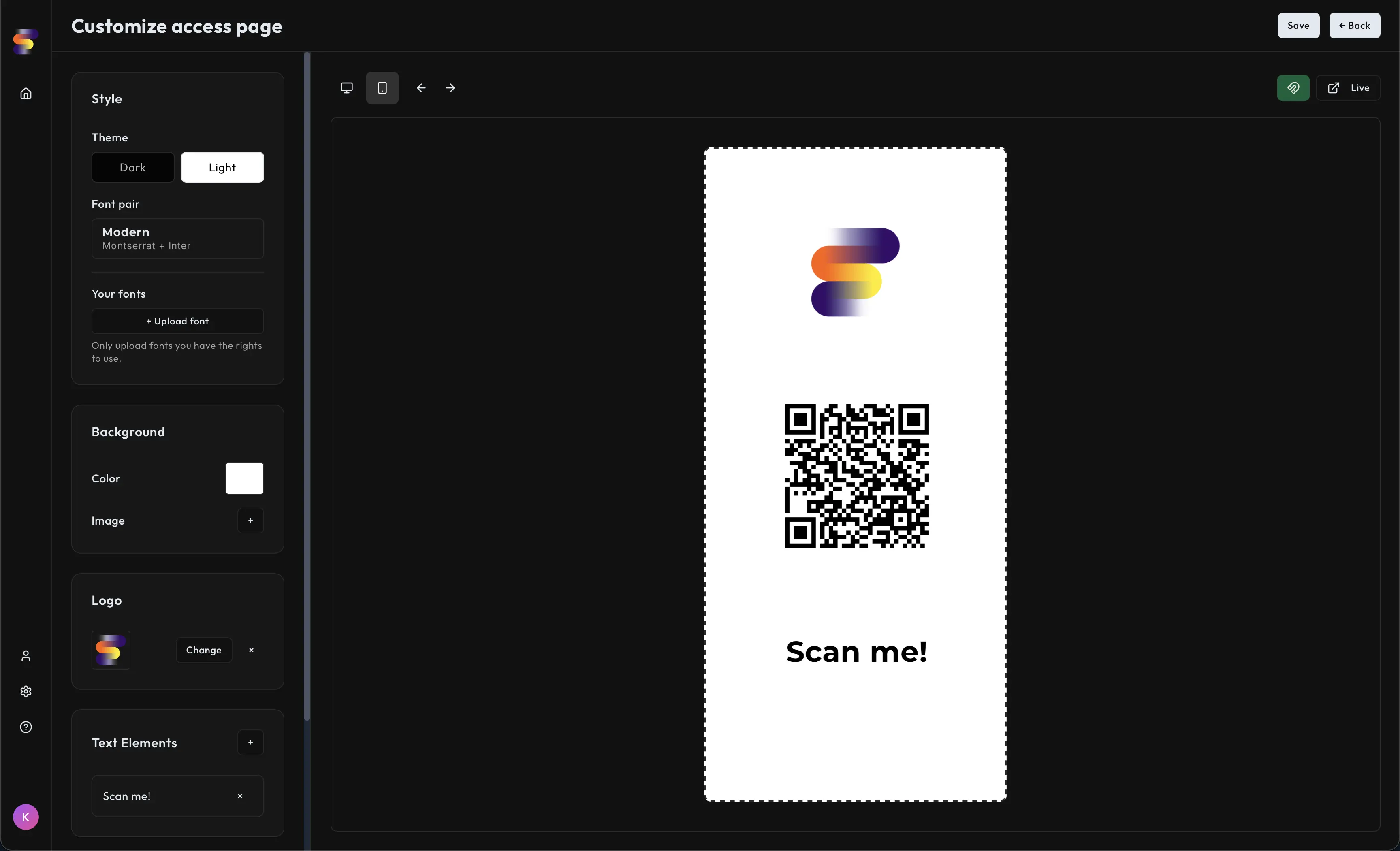 The Fotoflo gallery editor with style controls and a live phone preview