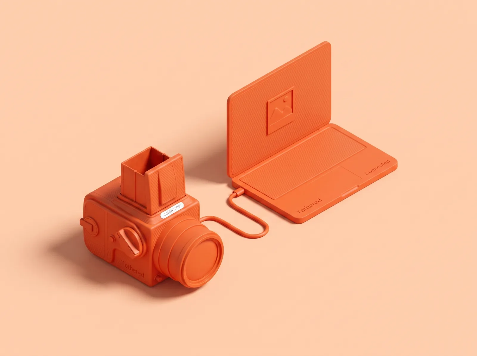 Illustration of a tethered camera connected to a laptop