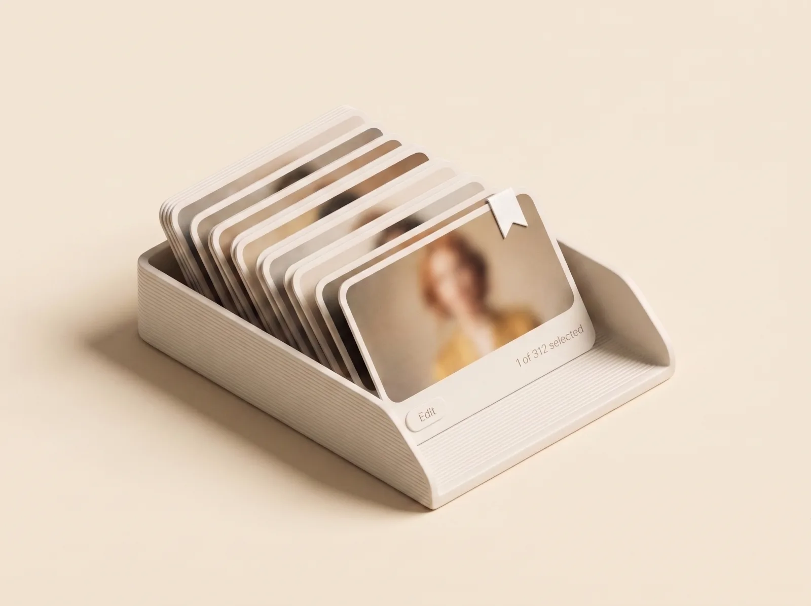 Illustration of a stack of portrait cards in a photo tray
